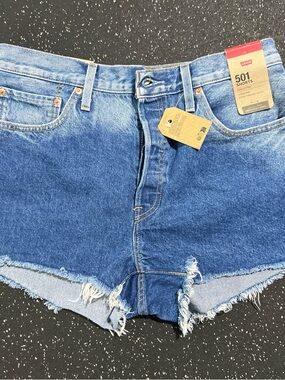 Levi's Blue Denim Frayed Hem Women's Shorts